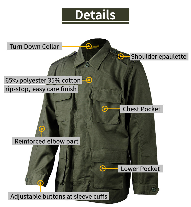 65% Polyester 35% Cotton Green Camouflage Israel Military Style Uniform