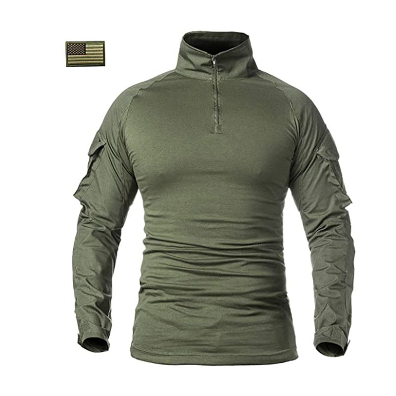 Men′s Military Style Tactical Combat Long Sleeve Green Shirt Slim Camo T-Shirt