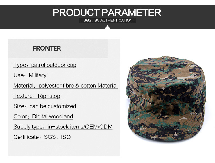 Promotional Outdoor Camo Hunterting Flat Top Soldier Hat Cap