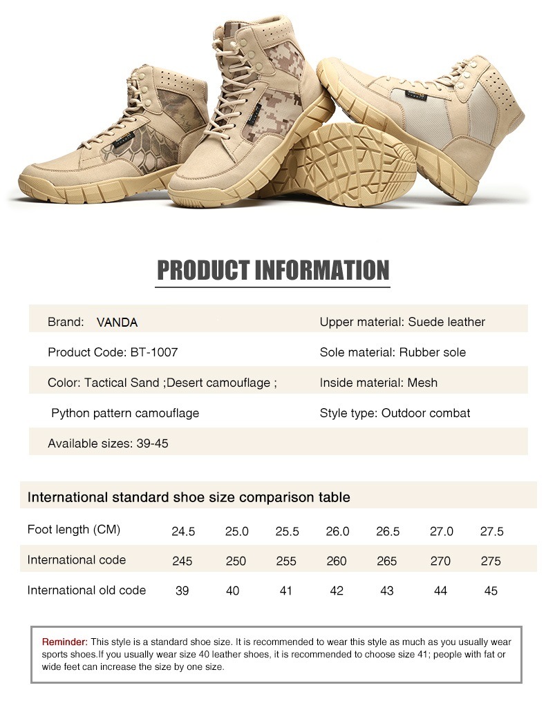 Desert Camouflage Canven Military Sstyle Combat Men′s Boots Shoes