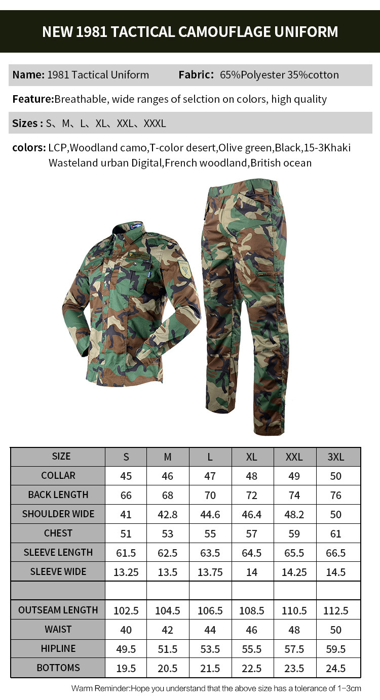 Outdoor Camouflage Combat Hunting Bdu Clothing Tactical Uniform