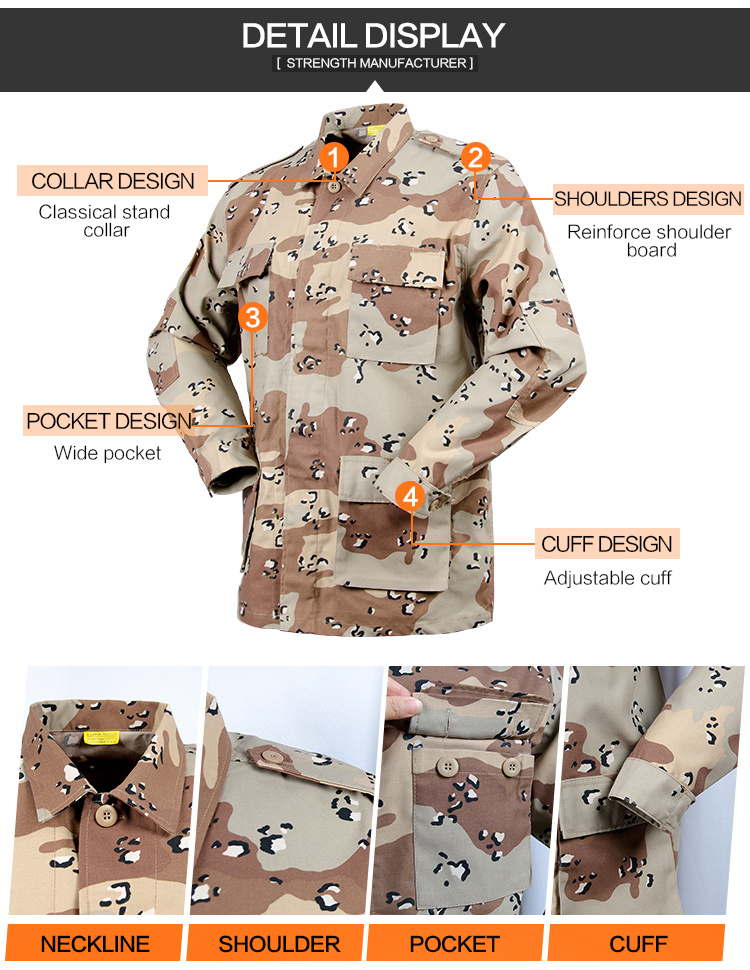 Military Style Bdu 6 Color Desert Camouflage Fabric Uniform Clothing