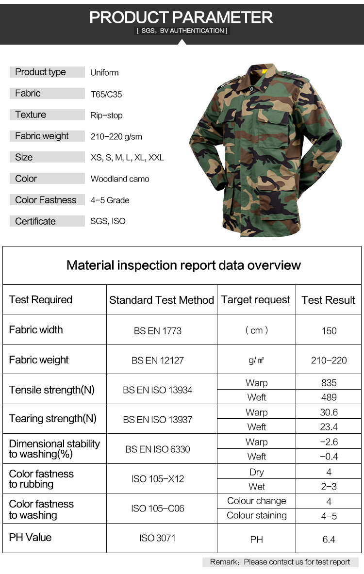 Woodland Color Cotton / Polyester Military Style Bdu Camouflage Uniform