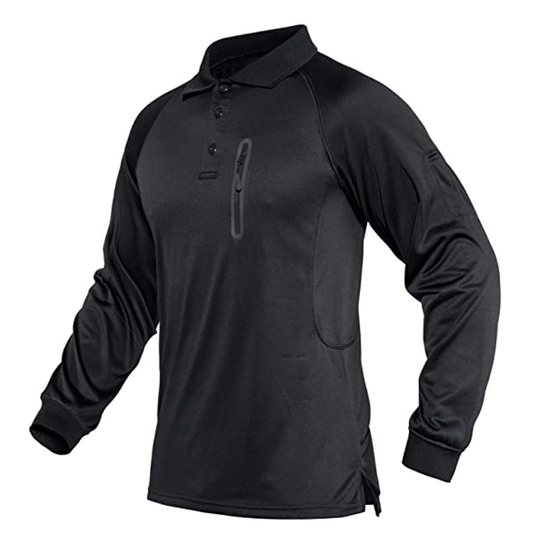 Men′s Long Sleeve Black Shirt Outdoor Activity Tactical Military Style T-Shirt Combat Polo Shirt