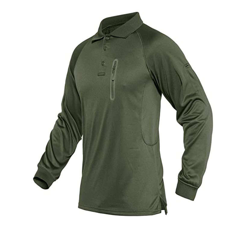 Men′s Long Sleeve Green Shirt Outdoor Activity Tactical Military Style T-Shirt Combat Polo Shirt