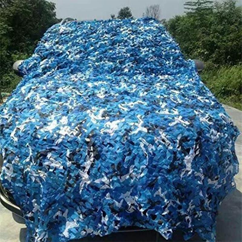 Blue Camo Netting Fire Resistant Outdoor Camouflage Shade Net with Support Pole System