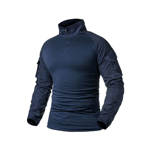 Men′s Military Style Tactical Combat Long Sleeve Navy Blue Shirt Slim Camo T-Shirt