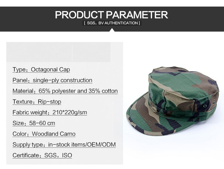 Soldier Combat Hat Camo Men Octagonal Military Style Cap