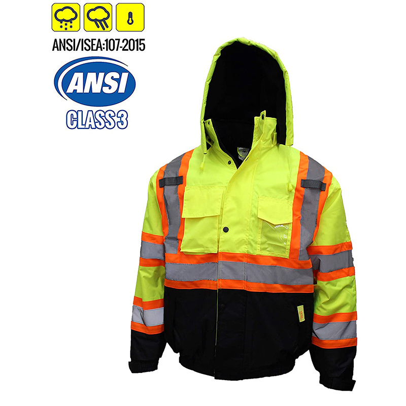 Security Clothing ANSI Class 3 High Visibility Bomber Safety Jacket Working Uniform