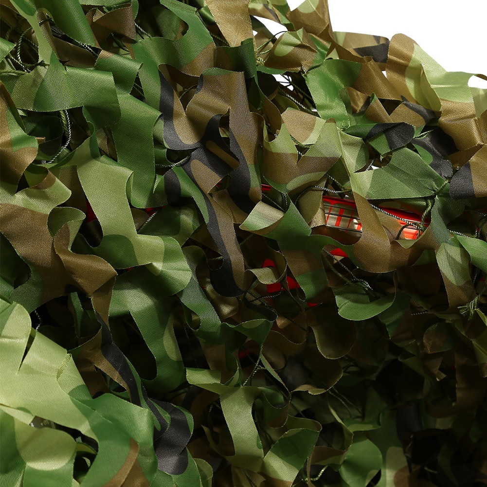 Outdoor Camo Netting Flame Retardant Military Style Camouflage Net Hunting with Dark Green Camo Print and Webbing Tape