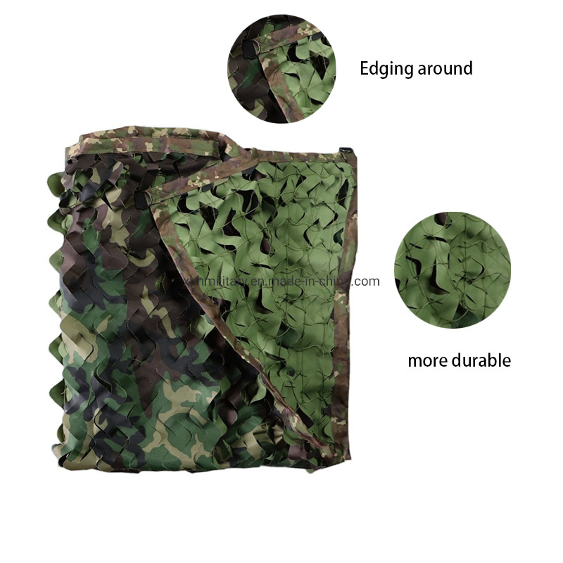 Fire Resistant Outdoor Camo Netting Camouflage Net Hunting with Dark Green Camo Print and Webbing Tape