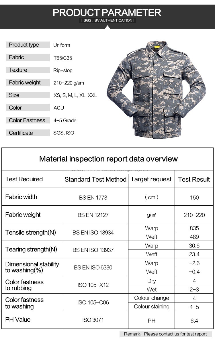 Rip-Stop Bdu Universal Camouflage American Formal Battle Dress Military Style Uniform